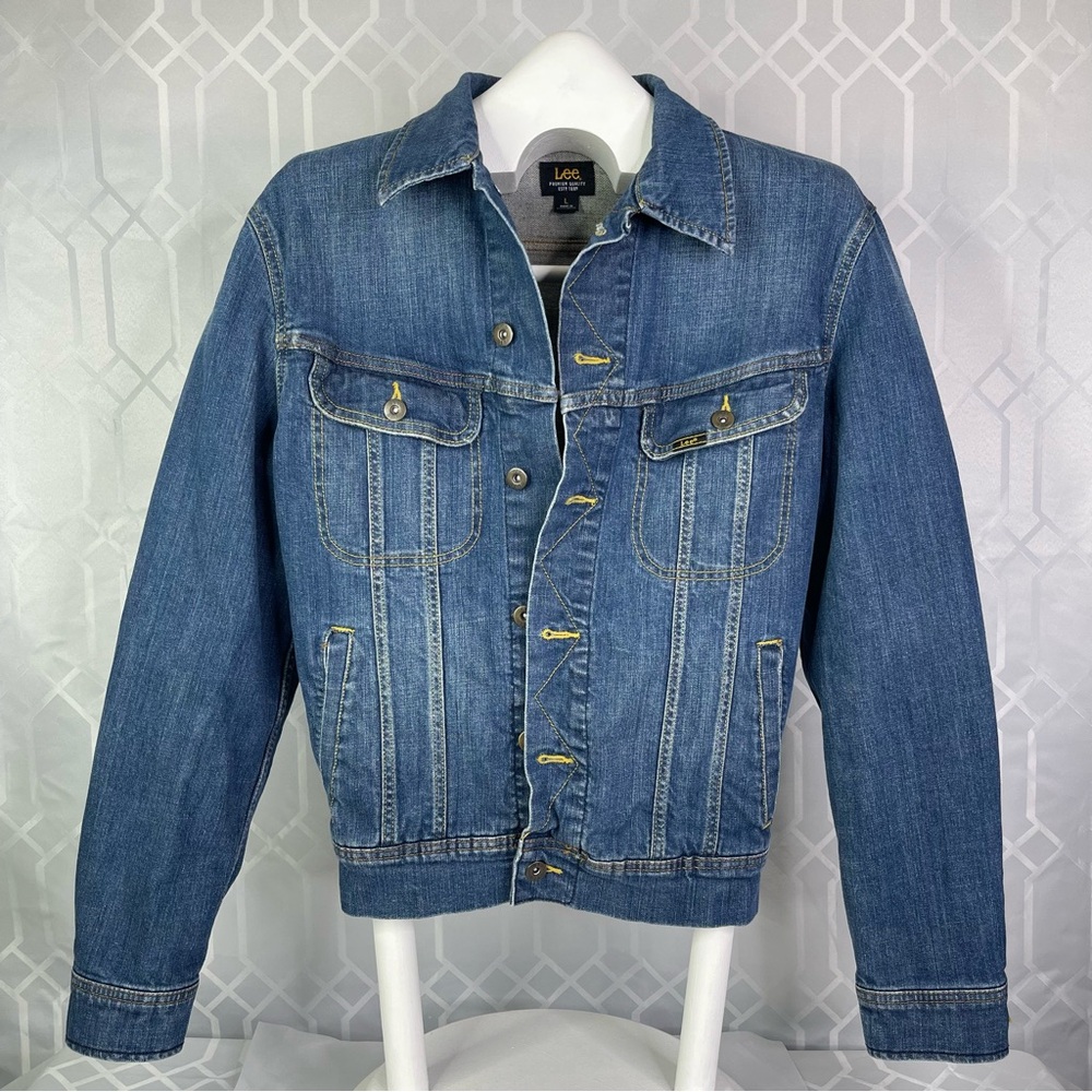 Lee Premium Quality Dark Wash Stretch Denim Rider Trucker Jacket Large